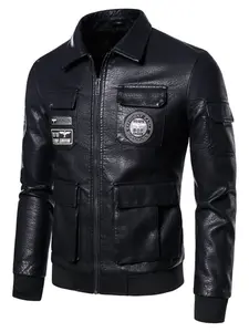 Men's Eagle Embroidered PU Jacket, Multi-Pocket Fashion Motorcycle Jacket, Trendy Street Outdoor Jacket, Men's Casual Stylish Jacket