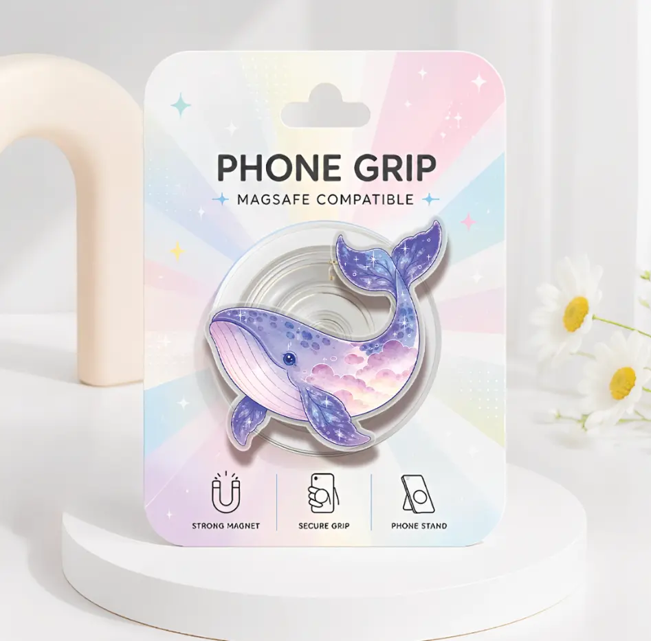 Celestial Sea Creature MagSafe Phone Grip, Galaxy Whale Dolphin Phone Holder, Strong Magnetic Pop Socket, Ocean Animals Phone Stand, Starry Sea Phone Accessories