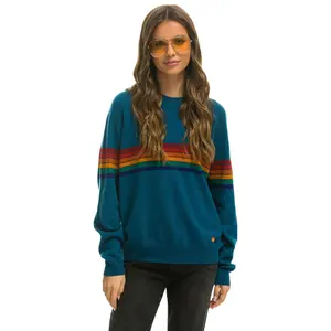 RAINBOW STRIPE 6 UNISEX LIGHT CASHMERE SWEATER - PEACOCK