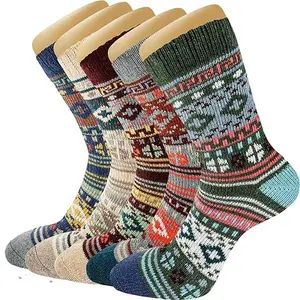 Women’s Wool Socks – 5 Pairs Warm Winter Knit Soft Vintage Casual Crew Socks, Perfect Stocking Stuffers & Holiday Gifts