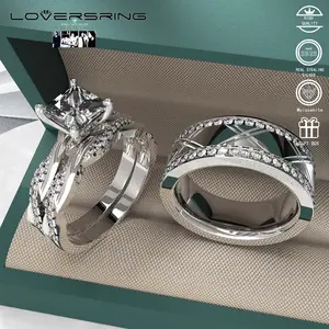 Wedding Ring Sets His And Hers Promise Ring Wedding Ring Sets His And Hers Couples Women 925 Sterling Silver Square Cut Moissanite Man titanium Wedding Band