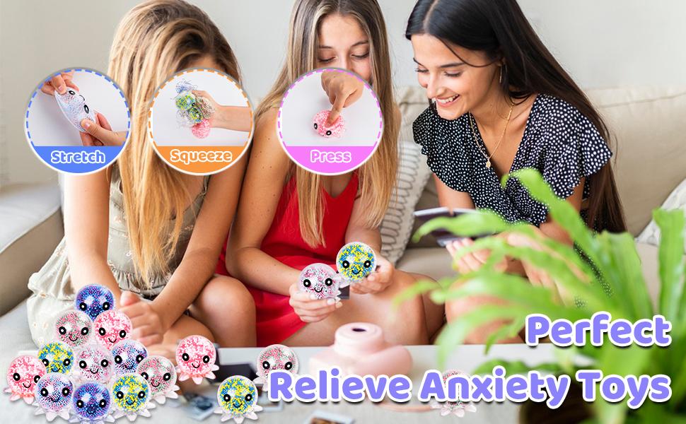 12 Pack Fidget Stress Balls for Adults, Cute Octopus Stress Relief Stress Ball, Bulk Squishy Squeeze Ball Set and Birthday Party Favors