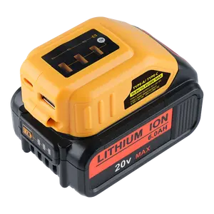 DCB090 Battery Adapter for Dewalt 20v Max Battery USB & Type-C Ports Charger Adaptor with LED Work Light Power Source Supply