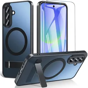 for Galaxy A36/A56 Phone Case, Magnetic Case with Stand & Screen Protector, Military-Grade Protection Shockproof Matte Kickstand Phone Case Cover for Samsung Galaxy A36/A56 5G, Black