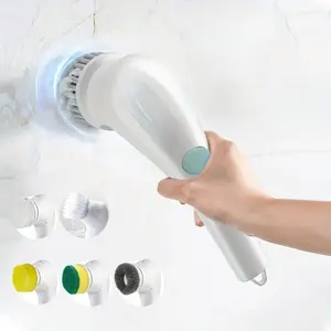 Handheld Cleaning Brush with 5 Replaceable Heads, Ideal for Bathroom Kitchen Bathtub Tiles Floors, Electric Rotating Washer Wireless Shower Cleaner, USB Rechargeable Power Scrubber