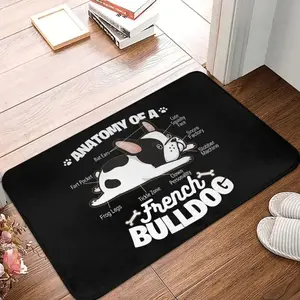 French Bulldog Anatomy Flannel Door Mat, Humorous Pet Label Design, Cute Bulldog Non-Slip Indoor Outdoor Welcome Mat for Dog Lovers Home Decor