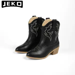 JEKO Cowboy Boots for Women –Embroidered Ankle Chunky Heel Western Booties, Vintage Faux Leather Short Shaft Boots, Perfect for Country Concerts, Rodeos & Everyday Casual Outfits