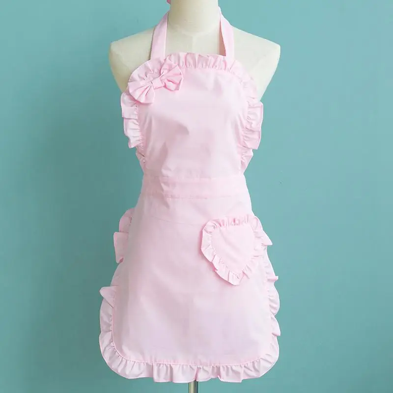 Cute Ruffle Trim Apron, Solid Color Kitchen Apron, Fashionable Cookware for Home Kitchen
