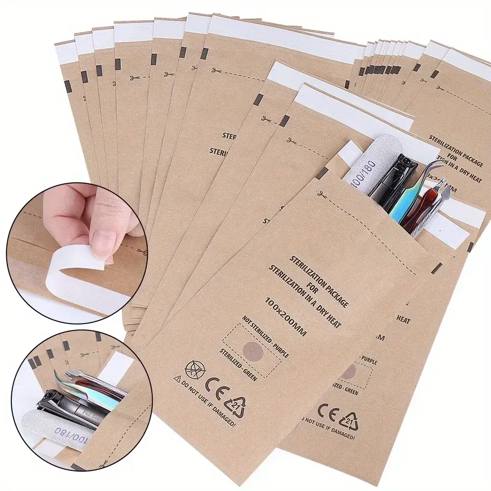 50/100pcs Disposable Kraft Self-Sealing Sterilization Bags Empty Sterilizing Manicure Pouches Cleaning Nail Care Supplies Tools