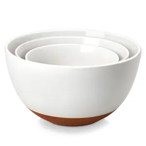 MALACASA Ceramic Large Mixing Bowls, Large Serving Bowls for Cooking, Prepping, Baking, Salad, Soup, Popcorn, Pasta, Nesting Bowls Set of 3, 4.38/2.5/1.44 Qt, Oven, Microwave and Dishwasher Safe Winter Holiday