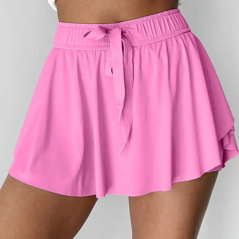 Summer Casual Sporty Plain Drawstring Elastic Waist Pants Skirt, Active Skort Skirt, Sports Skort, Comfortable Inner Lining, Perfect for Daily Wear, Casual Sporty Skorts, Casual Comfy Skorts
