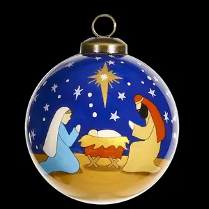 360 stand 3 in Round Contemporary Silent Night Hand-Painted Mouth-Blown Glass Christmas Tree Decor Ornament, Multi-Color, Gift
