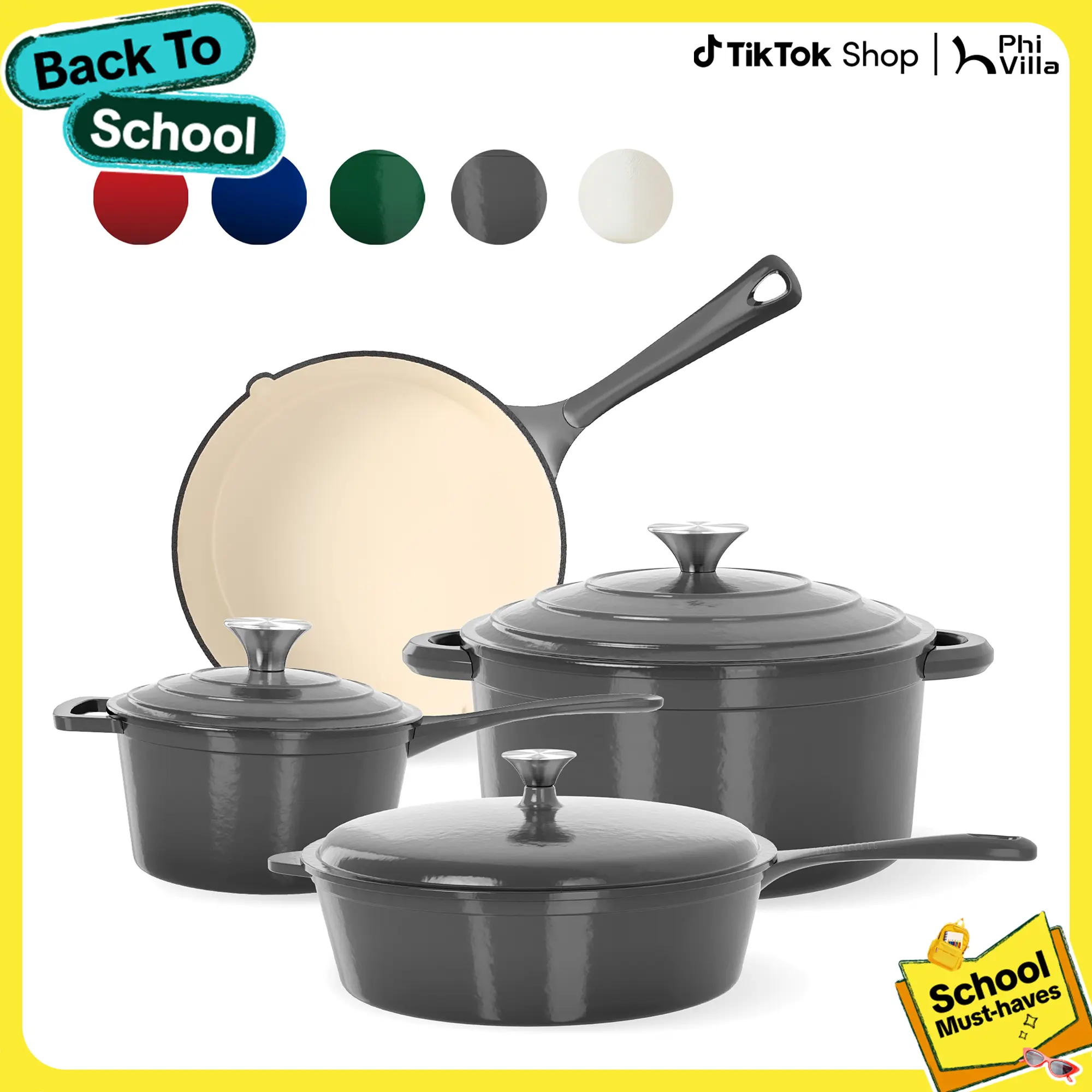 Kitchen Academy 7-Piece Red Cookware Set, Non-Stick Soup Pot/Milk Pot/Frying Pan Set with Scalding-Proof Handles, for Kitchen & Outdoor Camping, Nonstick Cooking Set