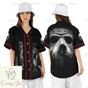 Jason Voorhees Hawaiian Shirt, Friday The 13th Shirt, Horror Button Shirt, Halloween Shirt, Horror Characters Shirt, Short Sleeve Shirt Menswear Top Jerseys Underwear