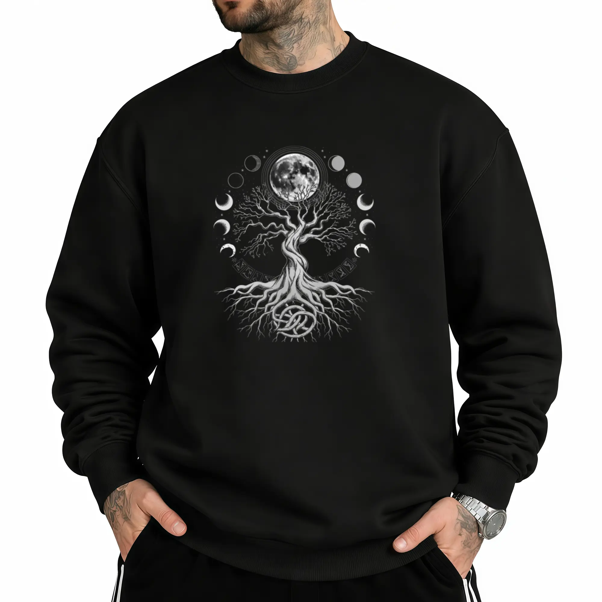 Vintage-Inspired Yggdrasil Norse Tree Sweatshirt – Long Sleeve Viking Crew Neck with Comfortable Stretch and All-Season Regular Fit