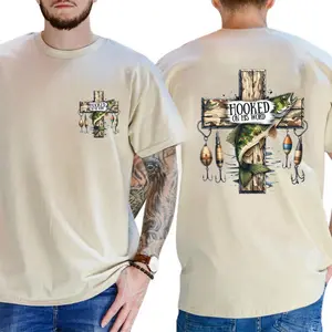 Camo Cross Fishing T-Shirt - Christian Fishers of Men Bible Nature Outdoor Graphic Tee, Camouflage Cross Faith Fish Hooked On Jesus Shirt, Gift for Men for Women