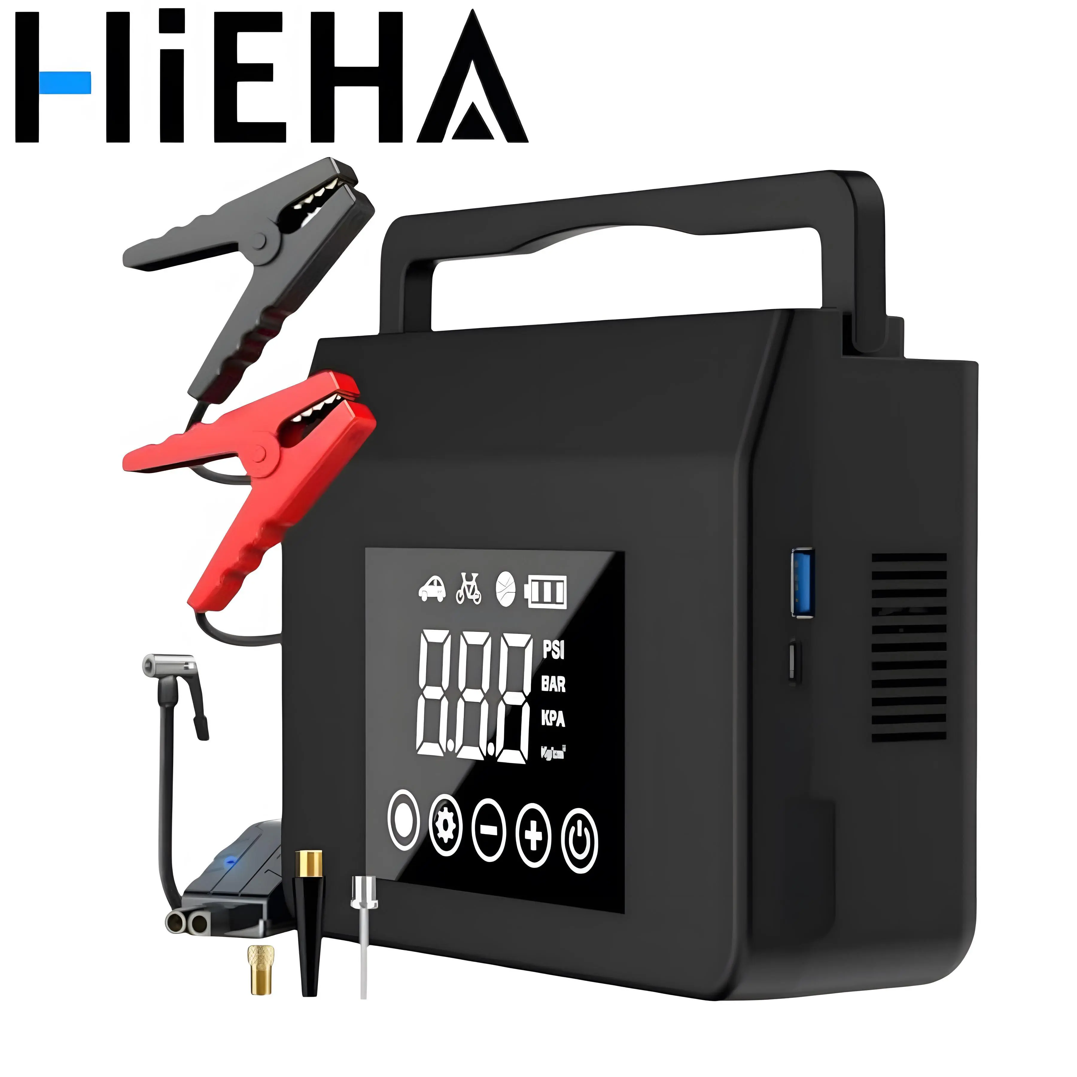 【Hieha】2026 Powerful Car Jump Starter – 4000A Peak Current, 150PSI Portable Air Compressor, 15000mAh Power Bank & LED Light, Reliable Down to -20°F, For Most Cars, Trucks & SUVs