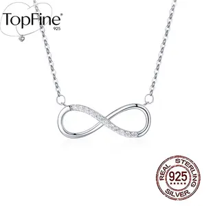 1pair Classic Genuine 925 Sterling Silver Cubic Zirconia Inlay Infinity Symbol Lucky Pendant Necklace For Women Fine Jewelry Gifts Wedding Engagement Bridal Jewelry