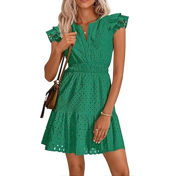 navy blue dress for baby girl SMihono Women's Summer Sleeveless Mini Dress V Neck Hollow Out Eyelet High  Waist A Line Swing Short Party Dresses Pink XL