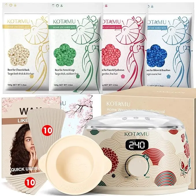KOTAMU All-in-One Waxing Kit with Digital Warmer for Full Body & Sensitive Skin Hair Removal Includes Silicone Pot Flawless Gentle Waxing for Women Men Home Salons Flawless Hard Wax Beads Body Care