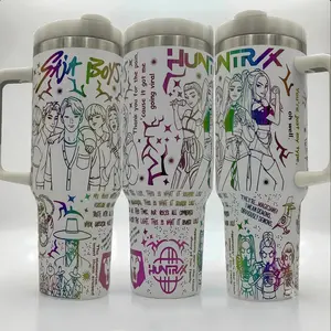 KPop Demon Hunters 40oz Tumbler  Huntrix Saja Boys Insulated Water Bottle with Handle  Cute K-Pop Fan Aesthetic Gift