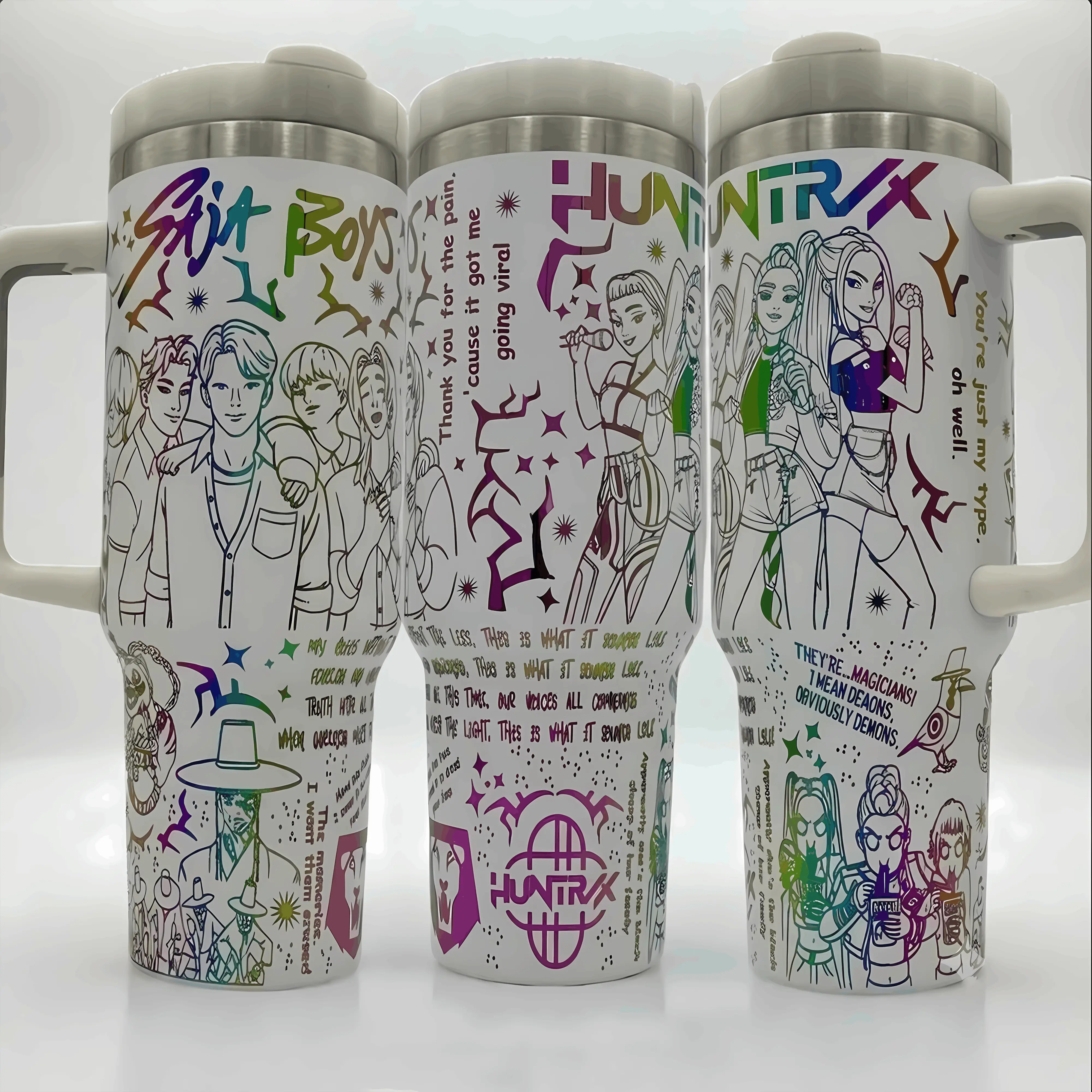 KPop Demon Hunters 40oz Tumbler  Huntrix Saja Boys Insulated Water Bottle with Handle  Cute K-Pop Fan Aesthetic Gift