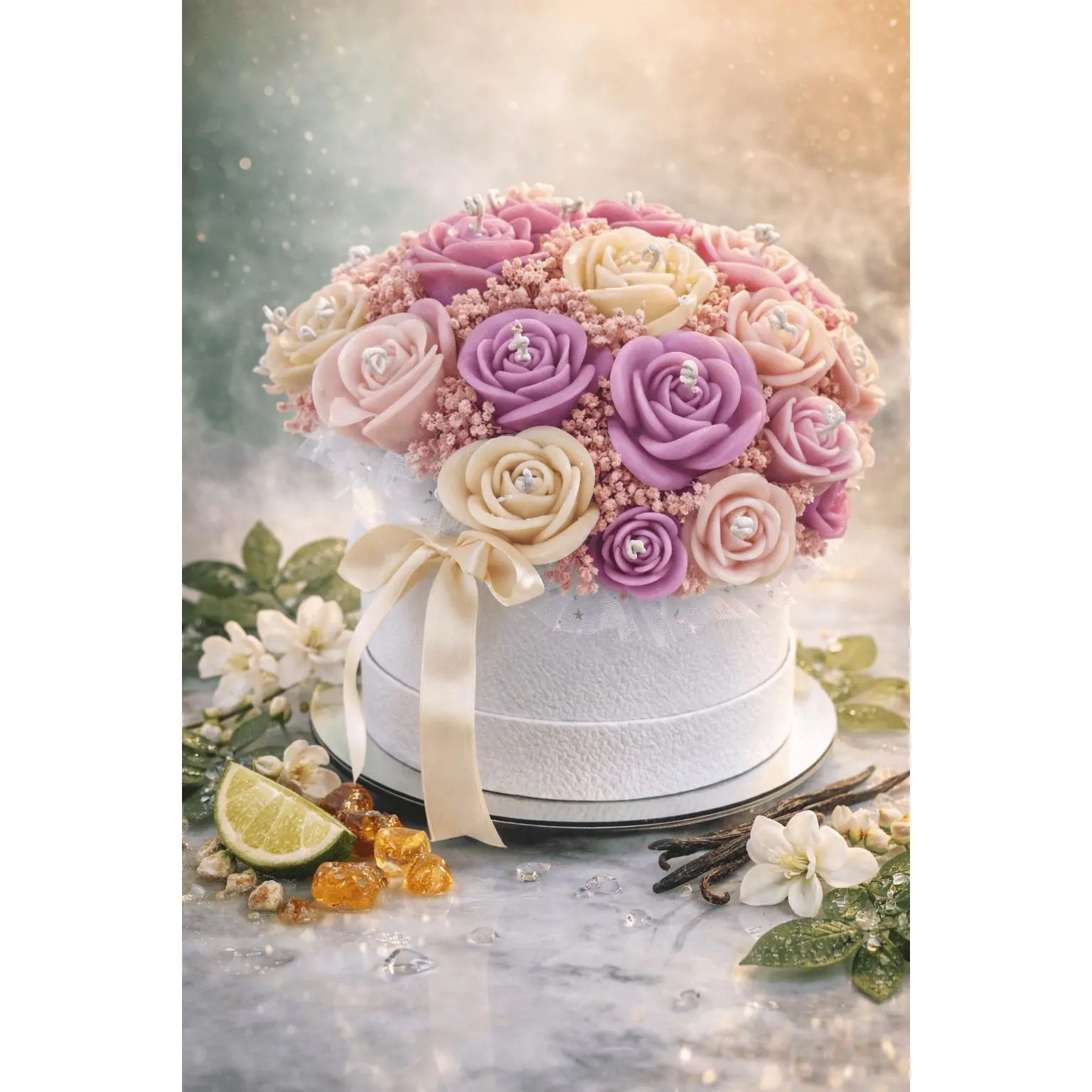 DLCommerceShop Handmade Rose Bouquet Candle Arrangement - Elegant Romantic Soft Floral Scent Home Decor Candle, Flower Gift for Special Occasions, Father's Day Gifts, Casual Back to School Use