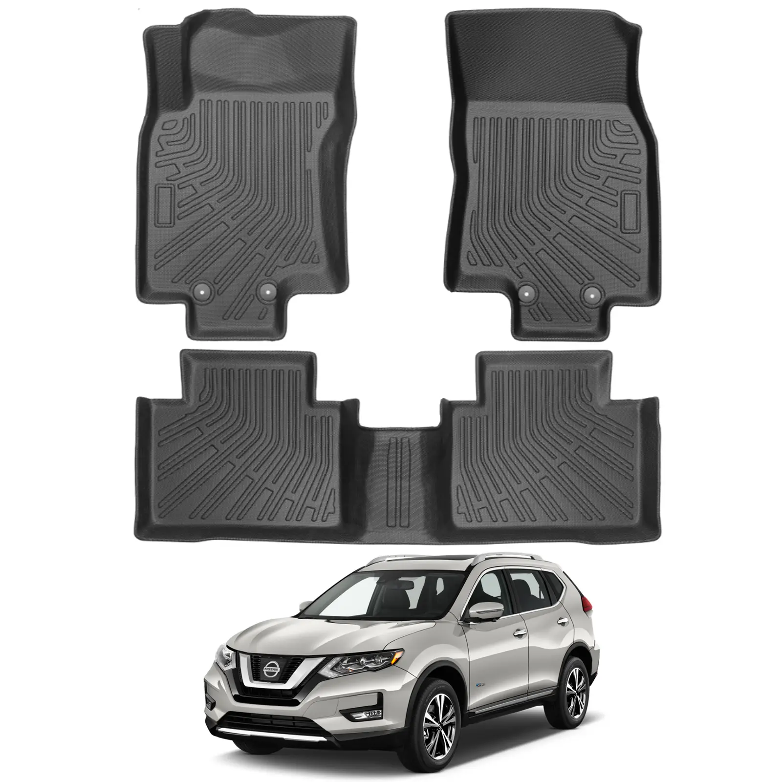 Canvcle Deep-Tread All-Weather TPE Floor Mats for Nissan Rogue 2014-2026 (Not for Rogue Sport) - Non-Slip Edge Protection, Easy-Clean, Durable Car Interior Accessory Kit