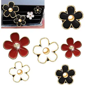 6 Pack Colorful Daisy Flower  Air Vent Clips  Air Outlet Freshener Clip for  Interior Decoration Accessories (Black, White, Red)