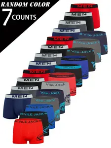 7 pcs random men's flat cornered underwear, Lightweight sports underwear, Sporty Underwear, Stretchy Gym Underwear, Seamless Breathable, Suitable for all seasons, home, various activities, Men's four cornered underwear
