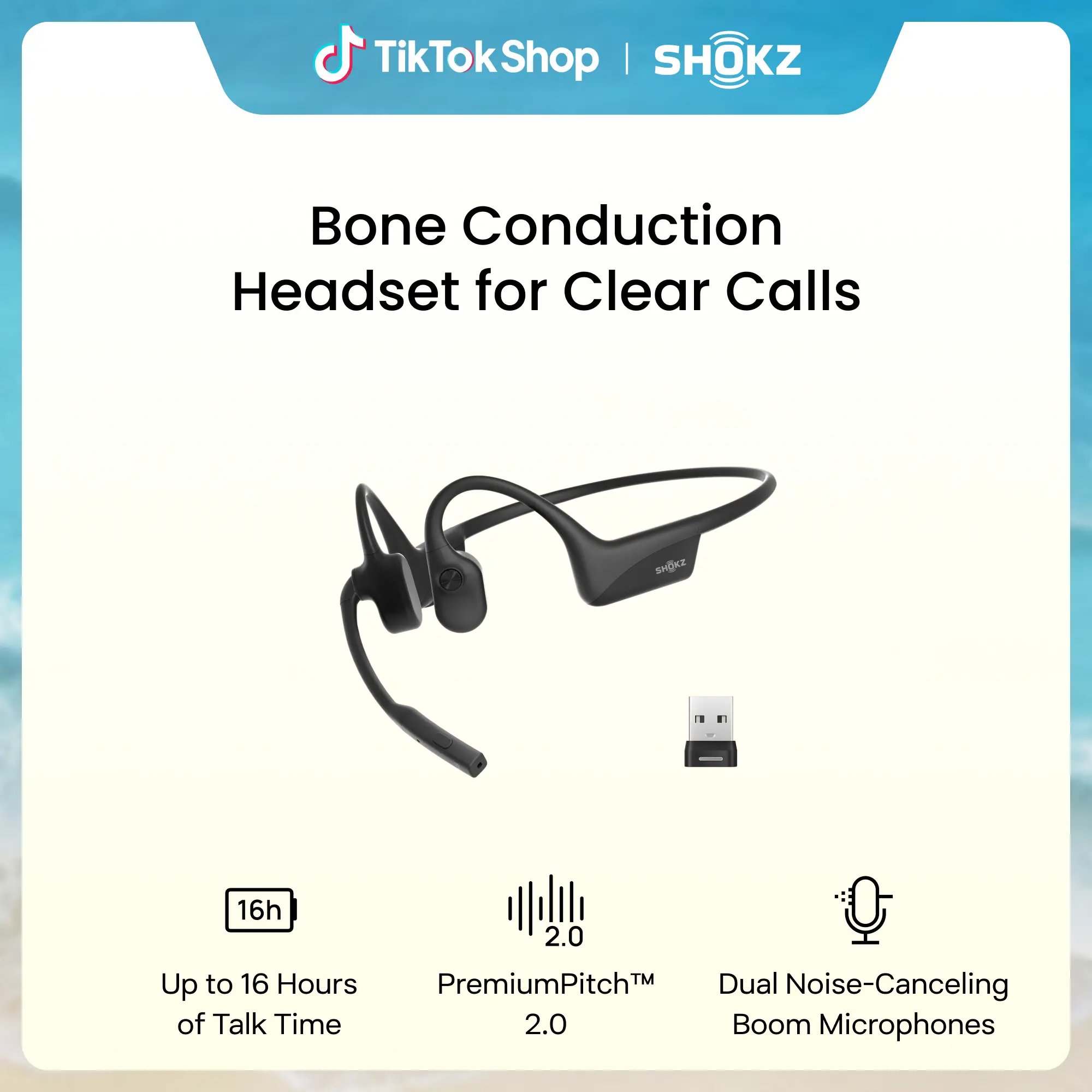 OpenComm2 UC 2025 Upgrade - Open-Ear Wireless Computer Headset with Boom Mic, Bone Conduction Bluetooth Stereo Headphones, USB-A/C Dongle Compatible with PC and Mac, Zoom Certified - C120UC