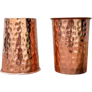 Set of 2 Hammered Pure Copper Cups For Drinking Water Glasses Tumblers Copper Glass for Ayurveda Health Benefits, UNCOATED and LACQUER Free