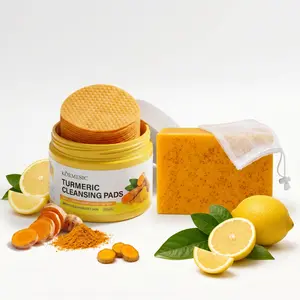 KORMESIC 2-Step Turmeric Double Deep Cleansing Set, Turmeric Brightening Soap + 50 Count Exfoliating Salicylic Acid Cleansing Pads, Gentle Pore Refining Kit with Centella, Olive Oil & Kojic Acid for Dull Rough Uneven Skin skincare routine