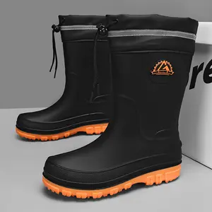 Men’s Outdoor Mid-Calf PVC Rain Boots with Cinchable Storm Cuff | Waterproof, Non-Slip Multi-Lug Grip, Wear-Resistant PVC Shell, Quick-Dry Mesh Lining for Fishing, Wading, Hiking & Camping