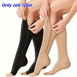 Unisex Toe-Exposed Zipper Compression Socks, Breathable Sweat-Absorbing Sports Socks, High-Cut Outdoor Cycling Socks for Running & Riding, Athletic Running Socks