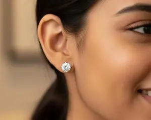 1.5 Carat Round Diamond Stud Earrings, Solid Gold Screw Back