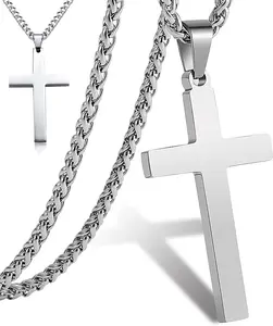 Cross Pendant Necklace for Men Stainless Steel Titanium Necklace,18-36 Inches