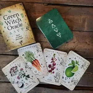 Green Plant Pattern Tarot Card Sets, 1 Set Portable Size Fortune Telling Game Card, Multiplayer Game Card Props, Gift For Family Friends