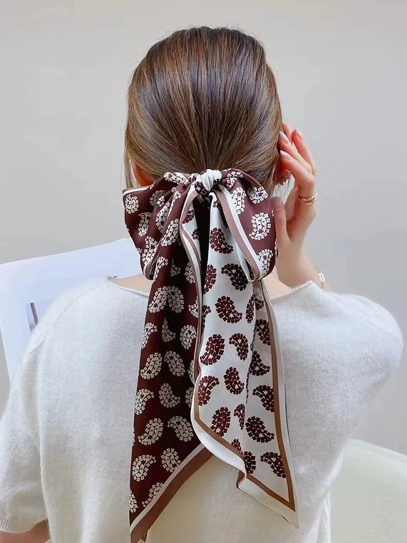 New Design Print Skinny Scarf, Paisley Pattern, Loose-Fitting, Casual Style, All Seasons, Women's Silk Scarf, Luxury Brand Foulard, Fashion Hair Scarves