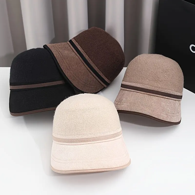 1pc Retro Korean Style Women'S Beret Hat - Chic Beige & Brown Two-Tone Design, Warm Winter Cap for Moms, Seniors, and Everyday Use, Perfect for Commuting, Shopping, and Outdoor Activities, Winter Headwear |         Chic Beret |         Texture