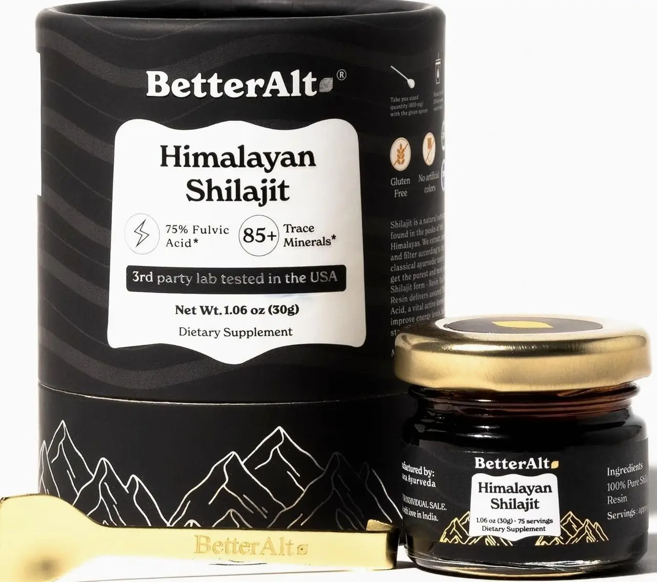 Better Alt Pure Himalayan Shilajit Resin Pack of 1 High Potency Gold Grade 150 Servings for Energy Boost & Immune Support, 85+ Trace Minerals, 75%+ Fulvic Acid, with Lab Test Report,400 mgundefined