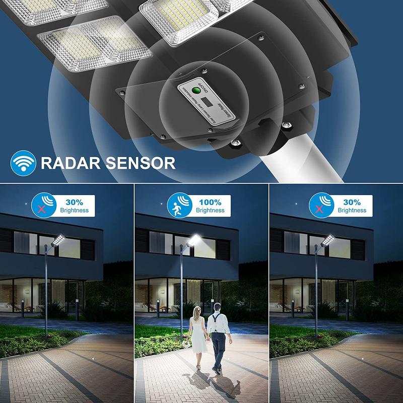 Outdoor Special 400W Solar Street Light 450000 Lumens Super Bright 3 Modes with Motion Sensor IP65 Waterproof Remote Control for Gardens Streets Yards Fall Porches Decor Suitable for Basketball Court