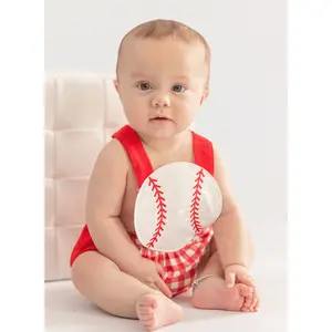 Little Slugger Check Embroidered Bubble Romper