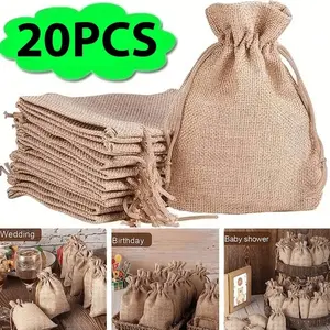 10/20pcs Drawstring Jute Gift Bags, DIY Wedding Gift Bags, Jewelry Bags, Party Supplies, Craft Storage, Bridal Decorations