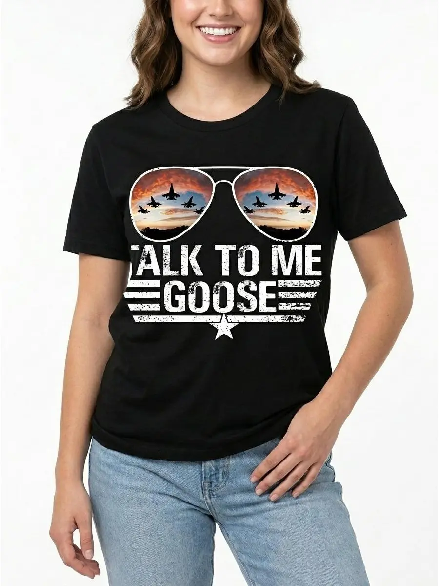 Talk To Me Goose T-shirt Aviation Movie Quote Graphic 100% Cotton Black S-5XL Unisex Pilot-Aesthetic Casual-Wear Gift-for-Movie-Fan, Apparel, Shortsleeve, Fabric, Round Neck, Soft, Breathable, Fit, Tshirt, Hand Wash