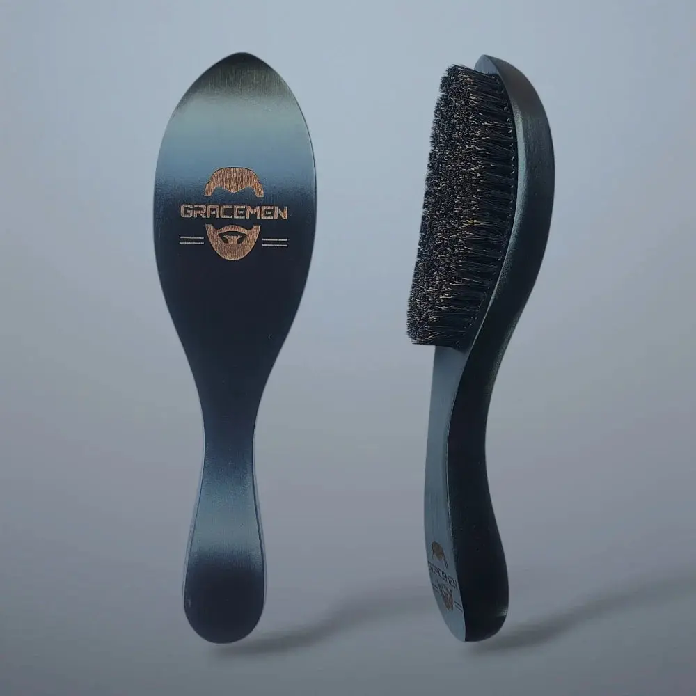 Gracemen 360 Wave Brush Curved Wooden Handle Hair Beard Brush Medium Stiffness Nylon + Boar Bristles for Men