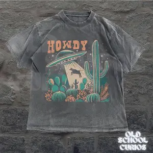Howdy Western Cow UFO T-Shirt, Vintage Cowboy Alien Tee, 90s Washed Distressed Shirt