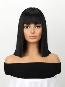 Bob Wig with Bangs, Short Wig for Women, Straight Bob Wigs, Heat Resistant Synthetic Wig, Mia Wallace Cleopatra Cosplay