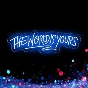 The World Is Yours Neon Sign for Wall Decor USB Power LED Light Signs for Bedroom Game Room Mens Cave Beer Bar Wedding Birthday Empowering Party Letters Neon Light Up Sign For Office Graduation Birthday Gift for Women Man Teens Modern Mood Lighting