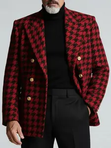 YINK Men's and Houndstooth Double-Breasted Blazer Jacket, Stylish Modern Outerwear, Perfect for Christmas and Any Occasion